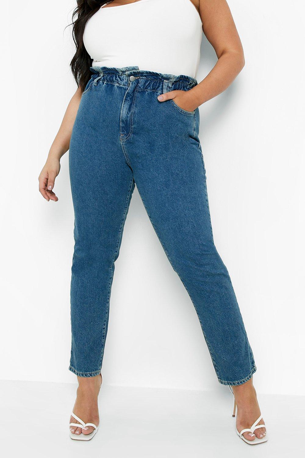 Plus Elasticated Paperbag Waist Mom Jeans | boohoo